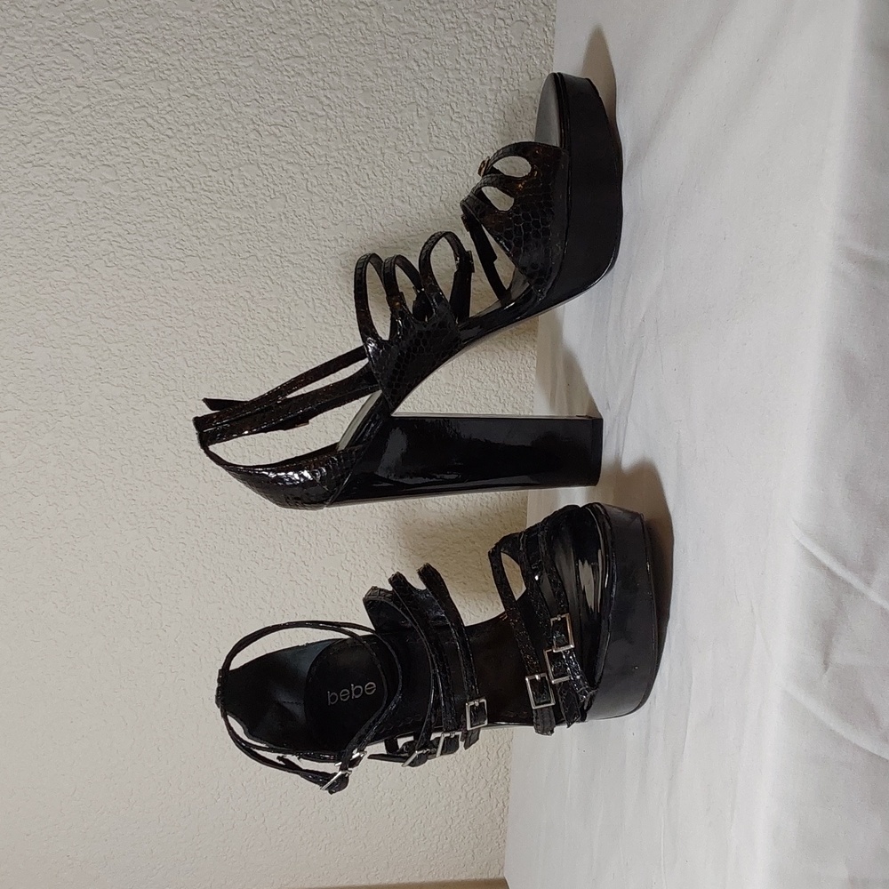 bebe Snake Skin Text7re Multi Strip High Heeled Sandals